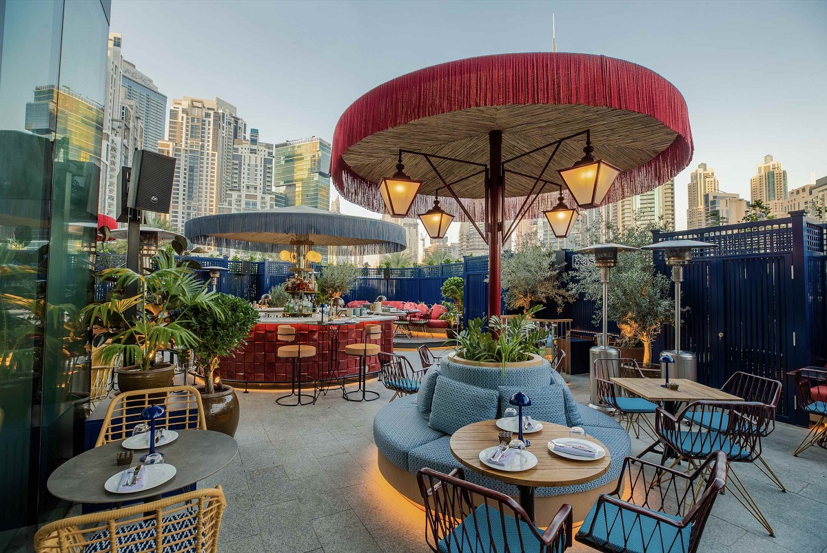 Outdoor seating at Basko, Business Bay, Dubai